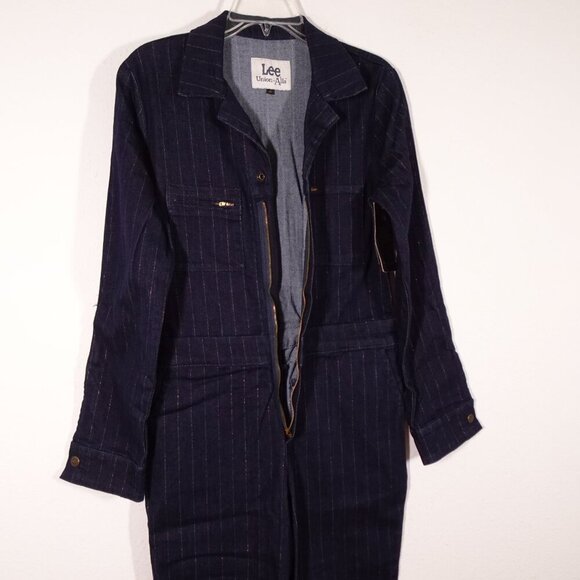 Lee Union-Alls Coverall Jumpsuit Women's Size XS Blue Metallic Pinstripe - Picture 5 of 12